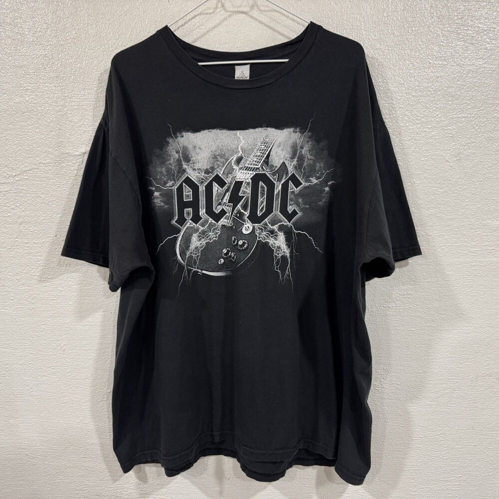 AC/DC T-Shirt Black Mens XXL Classic Rock Band Logo Guitar Lightning Graphic Tee